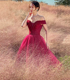 Red tulle beads long prom dress A line evening dress HZ1023
