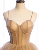 Cute tulle long A line prom dress A line evening gown HZ1023