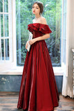 Burgundy satin long prom dress evening dress HZ1023