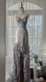 Purple Romantic Gorgeous Exquisite Elegant Beaded Lace Long Chiffon Evening Gown Ball Gown Prom Dress Birthday Holiday Party Dress HZ1023