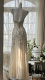 Ivory Vintage Elegant Shiny Exquisite Rhinestone Beading Long Chiffon Ball Gown Evening Dress Birthday Party Dress Prom Dress Graduation Dress HZ1023