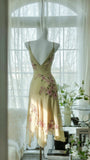 Yellow Elegant Romantic Delicate Pink Floral Beading Spaghetti Straps Midi/Short Chiffon Homecoming Ball Gown Evening Dress Birthday/Wedding Guest/Holiday Party Dress Prom Dress HZ1023