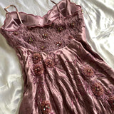 Pink Purple Retro Fashion Beautiful Dreamy Exquisite Floral Beaded Spaghetti Straps Short Mid-Length satin Prom Dress Evening Party Dress Prom Dress Homecoming Dress HZ1023
