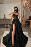 Black Shiny Sequin Applique Sexy A-Line Long Tulle Prom Gown Evening Dress Birthday Party Dress Costume HZ1023
