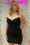 Black Sequin Strapless Tight Mini Homecoming Gown HZ1023