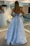 A-Line Tulle V-Neck Long Prom Dress With Sequins, Evening Dress HZ1023