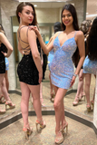 Sequin Spaghetti Straps Lace-Up Bodycon Homecoming Dress HZ1023