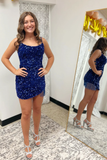 Sequins Straps Tassel Mini Homecoming Dress HZ1023