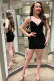 Sequin Spaghetti Straps Lace-Up Bodycon Homecoming Dress HZ1023