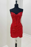 Black Sequin Strapless Tight Mini Homecoming Gown HZ1023
