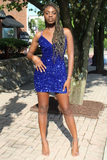 Sequin Spaghetti Straps Lace-Up Bodycon Homecoming Dress HZ1023