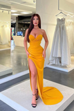 Sweetheart Pleated Mermaid Evening Dress Split Long HZ1023