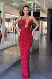 Asymmetrical Mermaid Off-the-shoulder Sequined Floor-length Open Back Prom Dress HZ1023