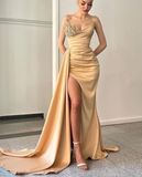 Modern Sweetheart Mermaid Long Prom Dress Split Ruffles With Sequins HZ1023