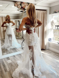 A Line Strapless Tulle Lace Prom Dress HZ1023