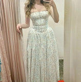 White floral sweet cute elegant long chiffon tube top homecoming dress wedding guest dress birthday party dress HZ1023
