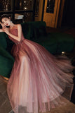 Shiny tulle sequins long prom dress A line evening dress HZ1023