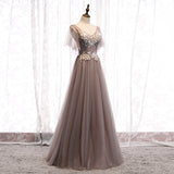 A line v neck lace long prom dress HZ1023