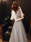 Gray sequins short prom dress evening dress HZ1023