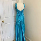 Blue vintage fashion exquisite beaded straps long backless satin ball gown evening dress party dress HZ1023