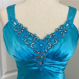 Blue vintage fashion exquisite beaded straps long backless satin ball gown evening dress party dress HZ1023