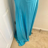 Blue vintage fashion exquisite beaded straps long backless satin ball gown evening dress party dress HZ1023