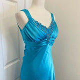 Blue vintage fashion exquisite beaded straps long backless satin ball gown evening dress party dress HZ1023