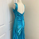 Blue vintage fashion exquisite beaded straps long backless satin ball gown evening dress party dress HZ1023